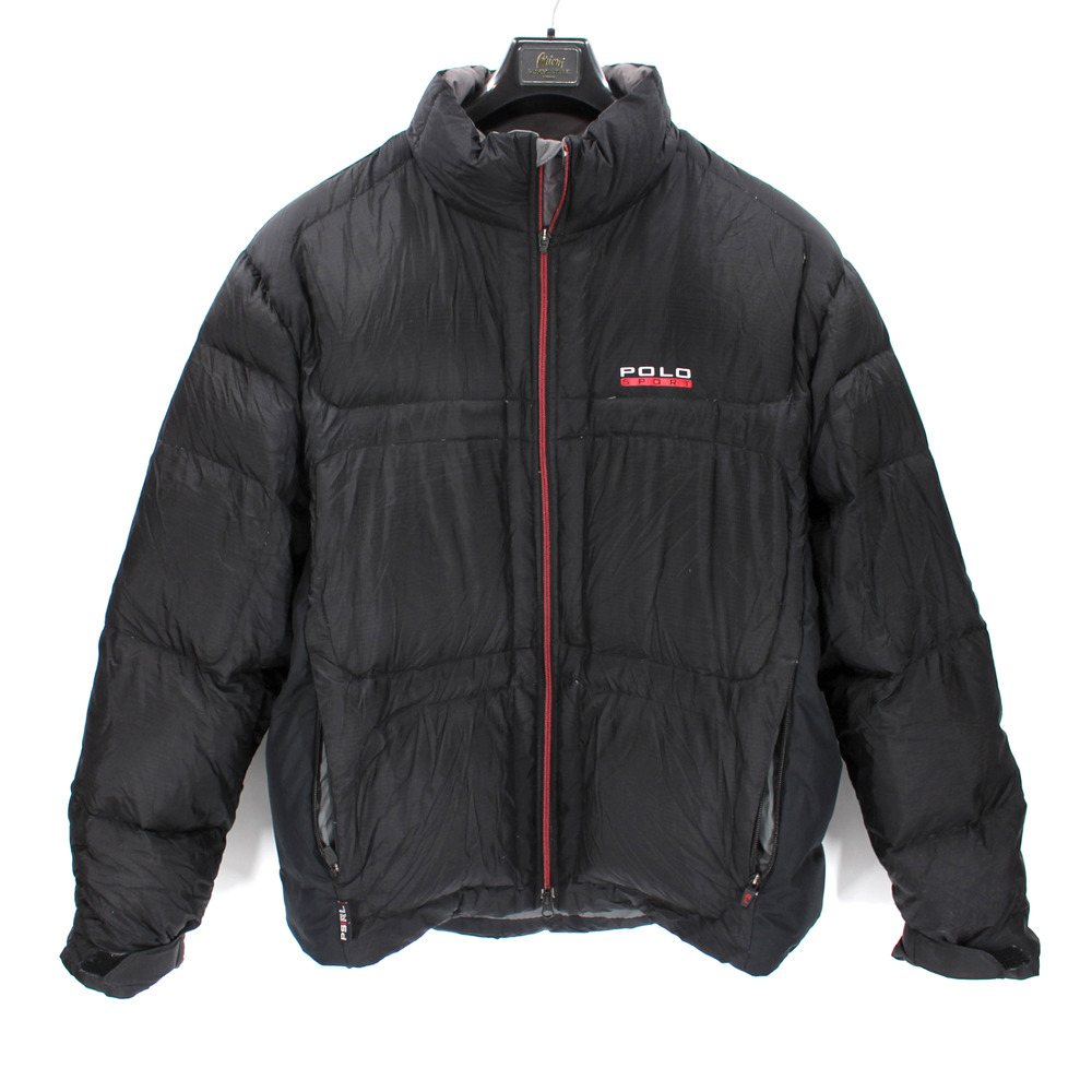 Polo Sport Ralph Lauren Red Logo Black Down Filled Puffer Zip Up Jacket XL Coat